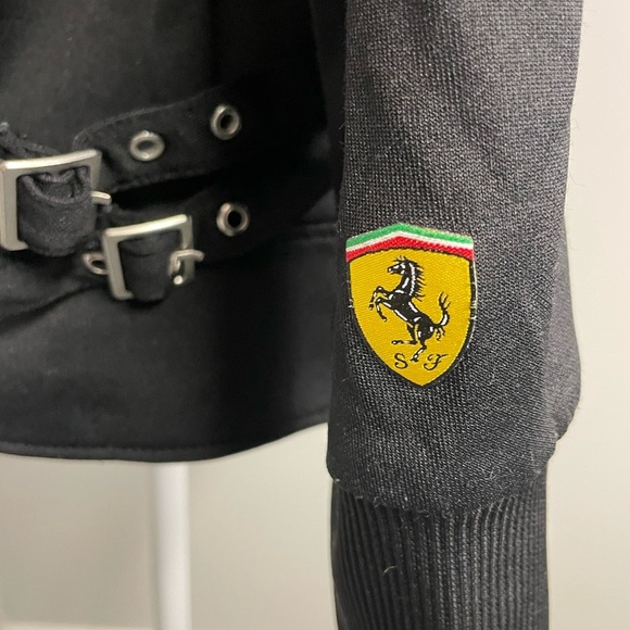 Puma Ferrari Asymmetrical Zip Moto Jacket Black Womens Size Large Racing - Picture 5 of 8